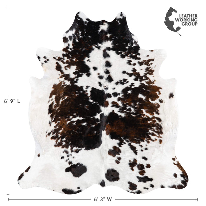 White Tricolor Cowhide Rug Size 6'9" L x 6'3" W 1930