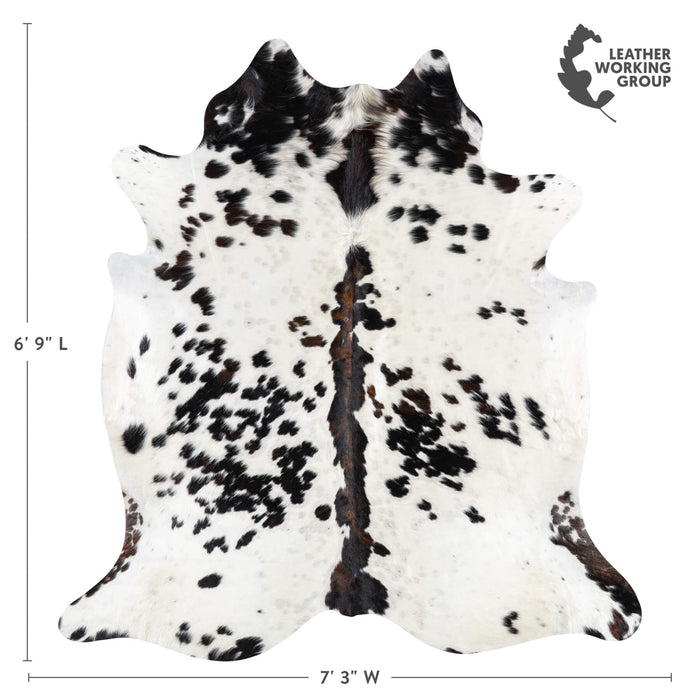White Tricolor Cowhide Rug Size 6'9" L x 7'3" W 1934