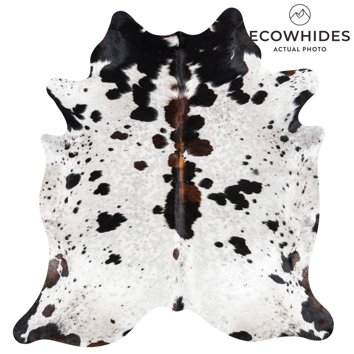 White Tricolor Cowhide Rug Size 7'6" L x 6'11" W 1971
