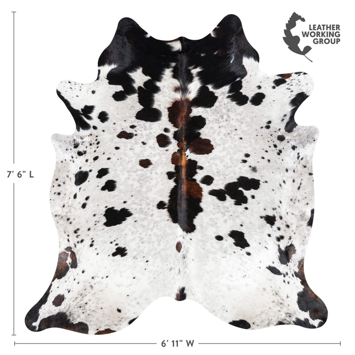 White Tricolor Cowhide Rug Size 7'6" L x 6'11" W 1971