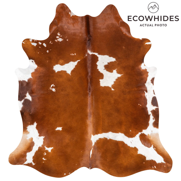 Vintage Brown and White Cowhide Rug Size 7'1" L x 6'7" W 2077
