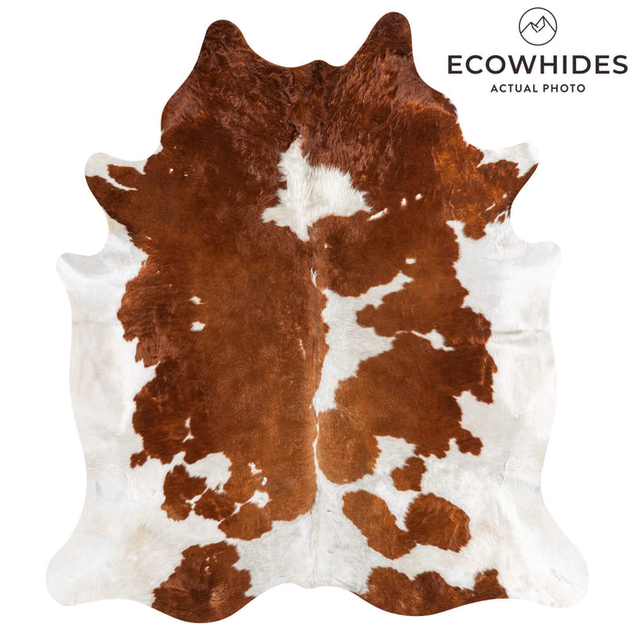 Vintage Brown and White Cowhide Rug Size 7'2" L x 6'5" W 2088