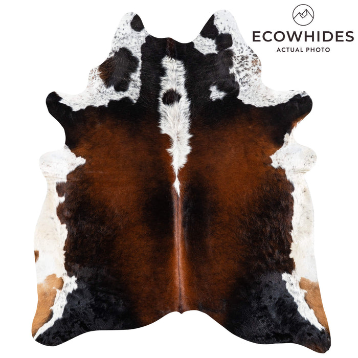 Brazilian Chocolate and White Cowhide Rug Size 7'7" L x 6'6" W 2361