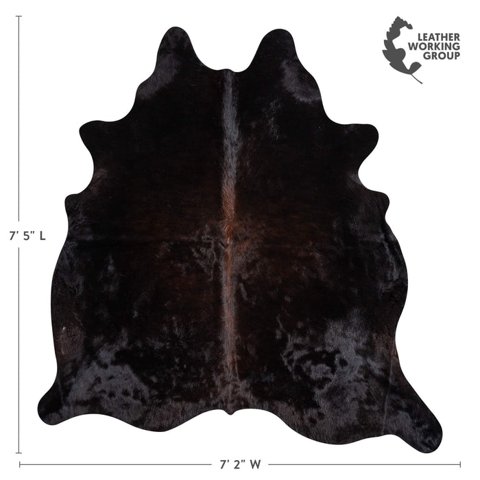 Brazilian Solid Black Cowhide Rug Size 7'7" L x 6'6" W 2384