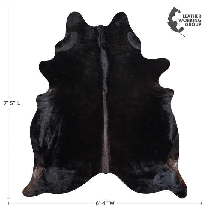 Brazilian Solid Black Cowhide Rug Size 7'5" L x 6'4" W 2446