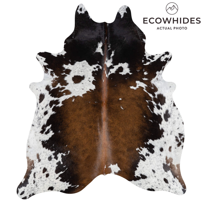 Brazilian Chocolate and White Cowhide Rug Size 7'4" L x 6'1" W 2706