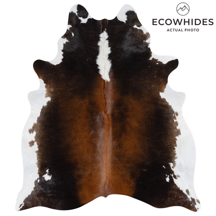 Brazilian Chocolate and White Cowhide Rug Size 6'10" L x 6'3" W 2709