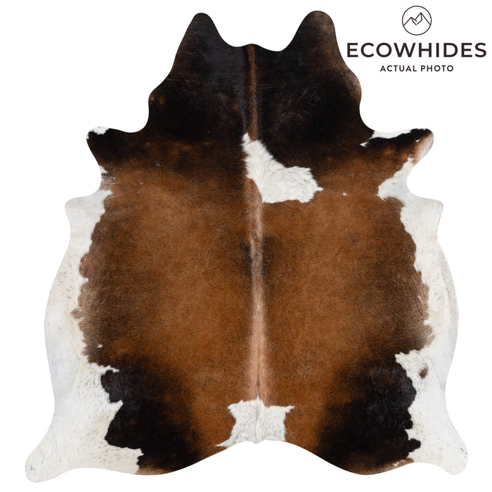 Brazilian Chocolate and White Cowhide Rug Size 7'9" L x 7'0" W 2714