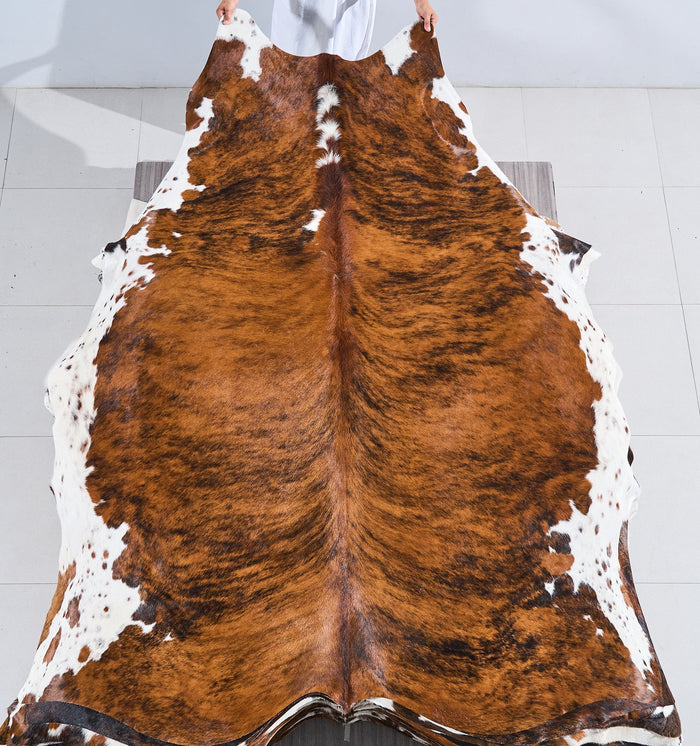 Tricolor Brindle Mix Cowhide Rug Size 8'2" L x 6'10" W 2808