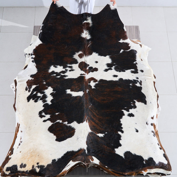 Dark Tricolor Cowhide Rug Size 7'5" L x 6'6" W 2813
