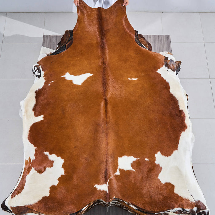 Brown and White Cowhide Rug Size 6'10" L x 6'2" W 2835