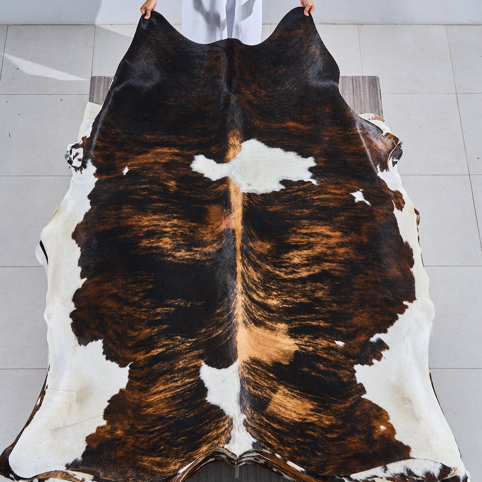 Dark Tricolor Cowhide Rug Size 7'6" L x 6'10" W 2838