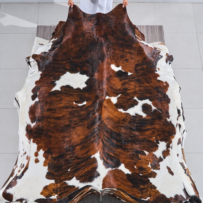 Tricolor Brindle Mix Cowhide Rug Size 7'5" L x 6'5" W 2851