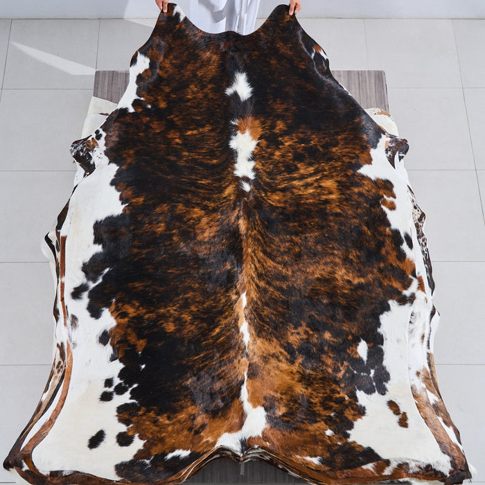 Dark Tricolor Cowhide Rug Size 7'9" L x 5'10" W 2858