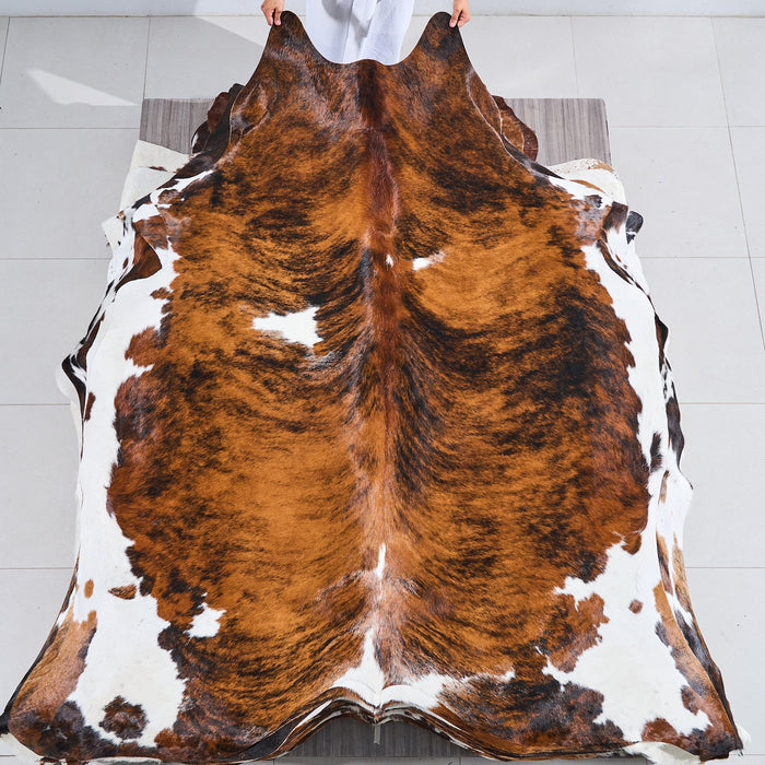 Tricolor Brindle Mix Cowhide Rug Size 7'9" L x 6'10" W 2865