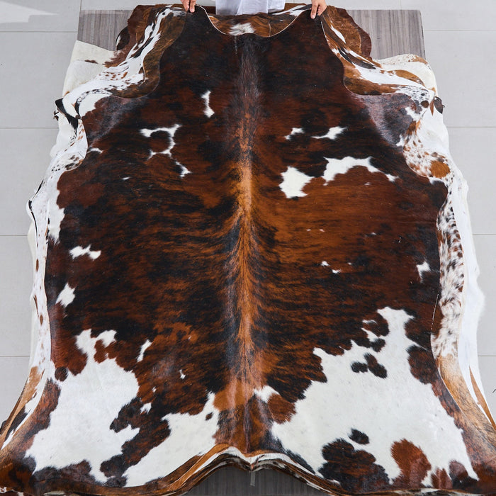 Tricolor Brindle Mix Cowhide Rug Size 6'8" L x 6'7" W 2875
