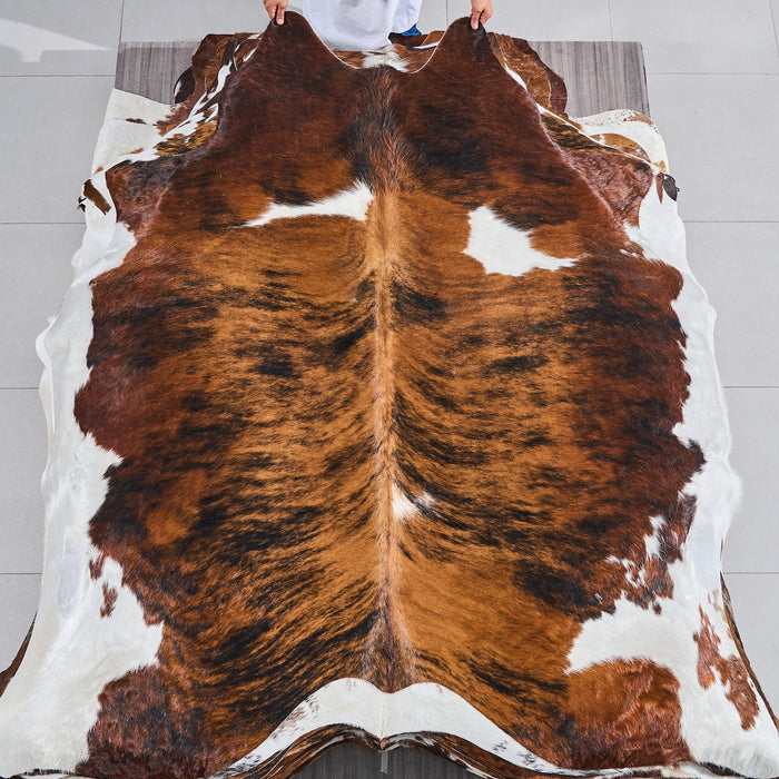 Tricolor Brindle Mix Cowhide Rug Size 7'1" L x 7'0" W 2885