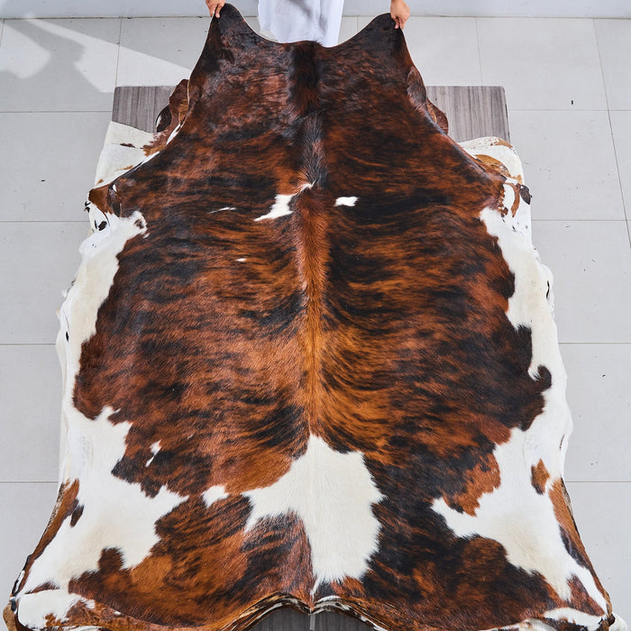 Tricolor Brindle Mix Cowhide Rug Size 7'8" L x 6'11" W 2890