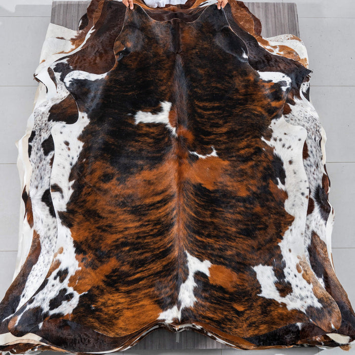 Dark Tricolor Cowhide Rug Size 6'7" L x 6'0" W 2935