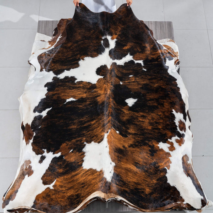 Dark Tricolor Cowhide Rug Size 7'9" L x 6'11" W 2938