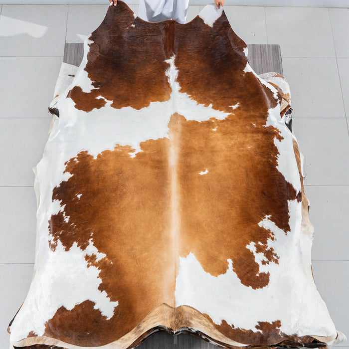 Chocolate and White Cowhide Rug Size 8'0" L x 6'11" W 2939