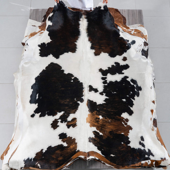 Dark Tricolor Cowhide Rug Size 7'5" L x 6'4" W 2956