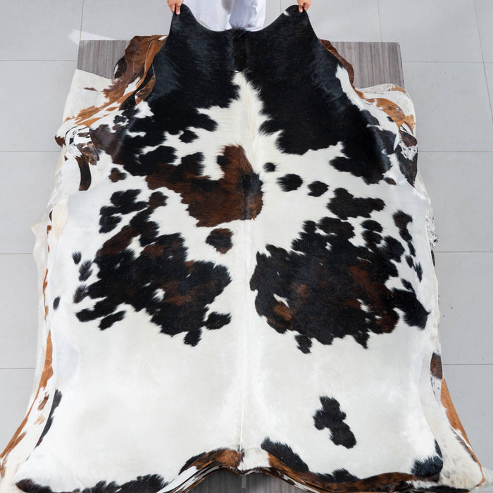 Dark Tricolor Cowhide Rug Size 7'6" L x 5'11" W 2961