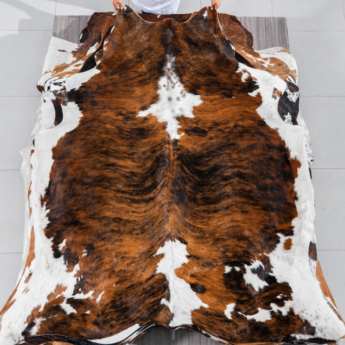 Tricolor Brindle Mix Cowhide Rug Size 7'0" L x 7'3" W 2962