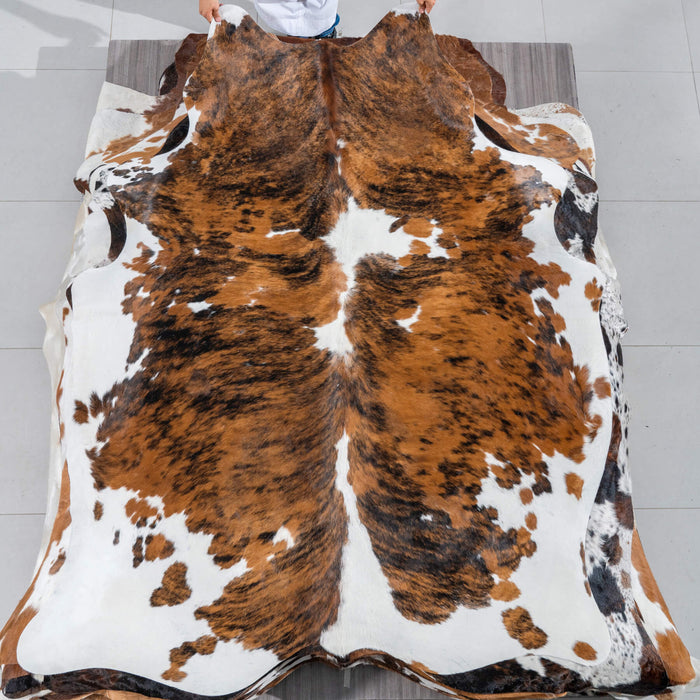 Tricolor Brindle Mix Cowhide Rug Size 7'4" L x 5'8" W 2963
