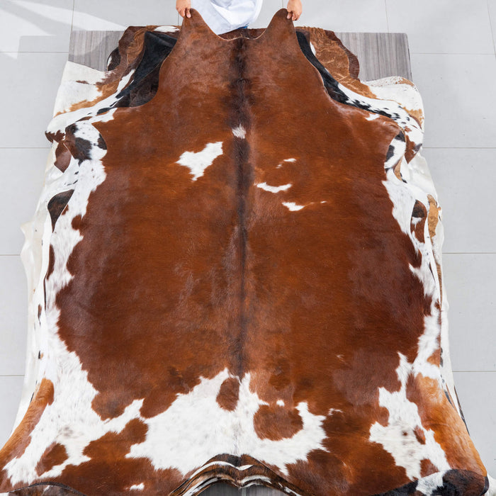 Chocolate and White Cowhide Rug Size 7'4" L x 7'1" W 2973