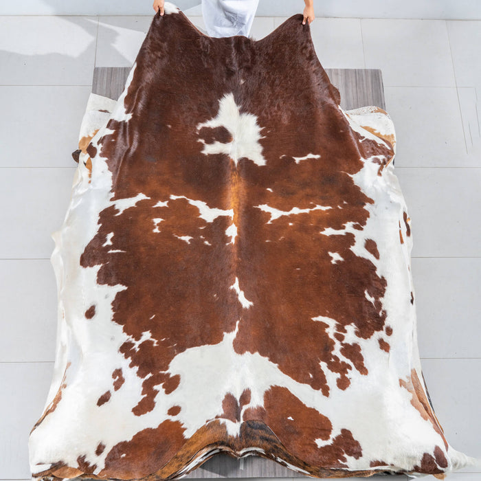 Chocolate and White Cowhide Rug Size 8'6" L x 6'9" W 2981