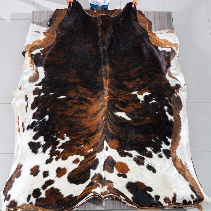 Dark Tricolor Cowhide Rug Size 7'6" L x 6'4" W 2998