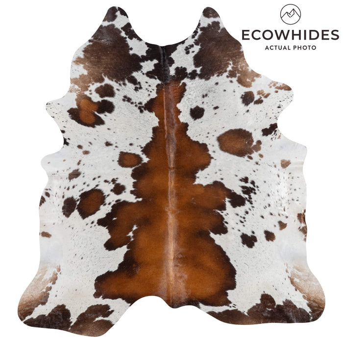 Brazilian Chocolate and White Cowhide Rug Size 7'9" L x 7'1" W 3035