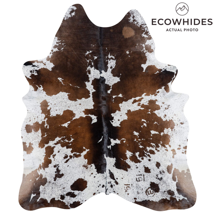 Brazilian Chocolate and White Cowhide Rug Size 6'11" L x 5'11" W 3045