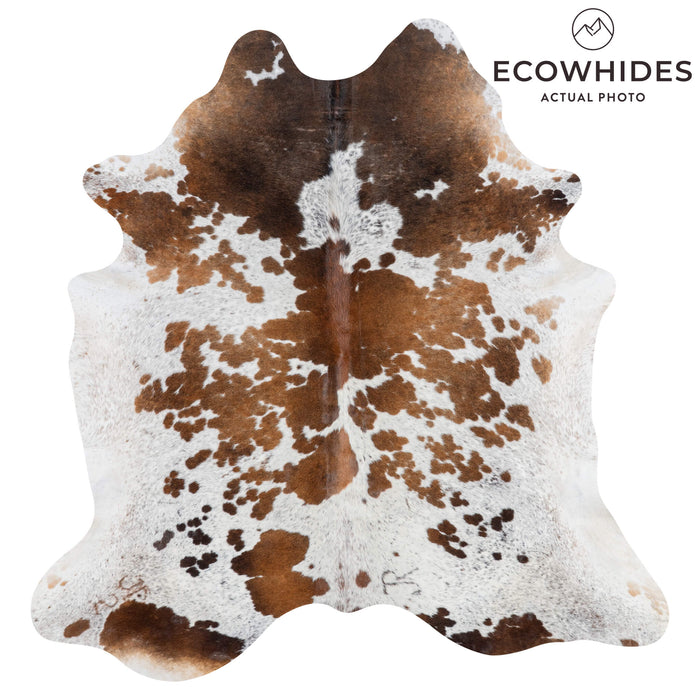 Brazilian Chocolate and White Cowhide Rug Size 6'11" L x 6'10" W 3054