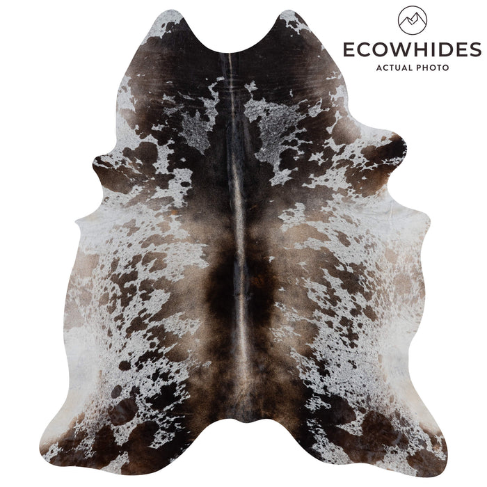 Brazilian Chocolate and White Cowhide Rug Size 7'9" L x 6'7" W 3059
