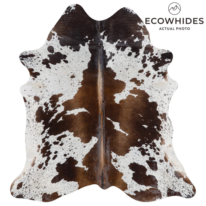 Brazilian Chocolate and White Cowhide Rug Size 6'10" L x 6'3" W 3094
