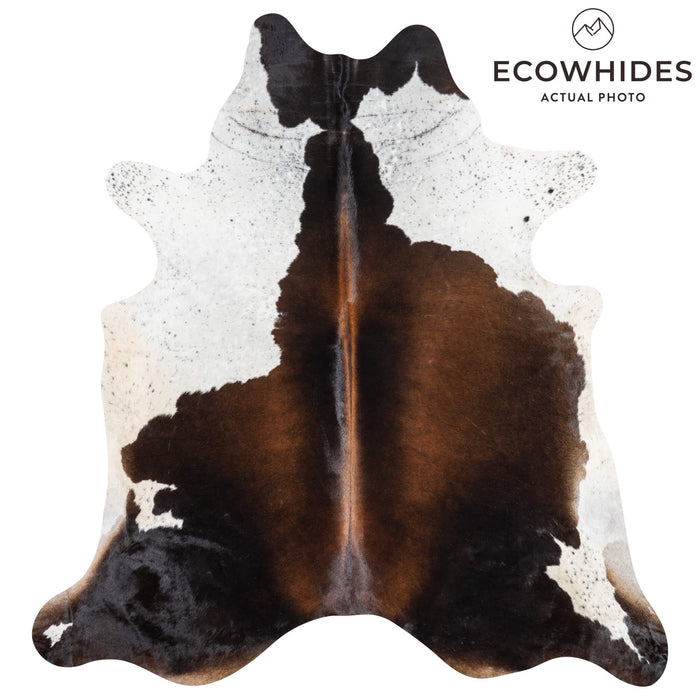 Brazilian Chocolate and White Cowhide Rug Size 7'9" L x 7'2" W 3445