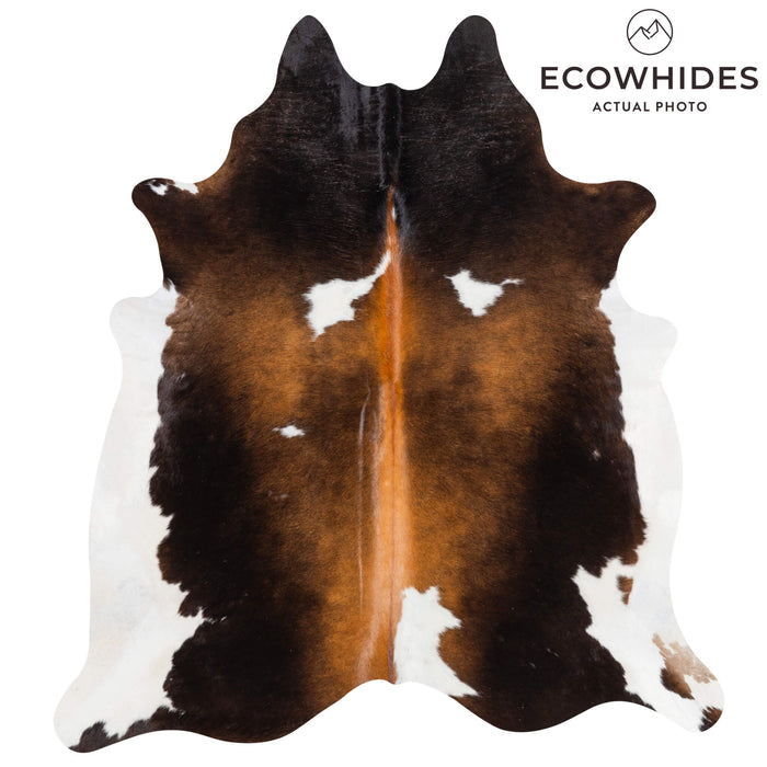 Brazilian Chocolate and White Cowhide Rug Size 7'1" L x 6'2" W 3452