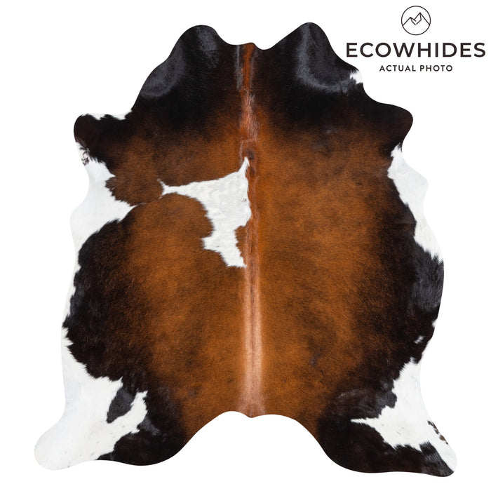 Brazilian Chocolate and White Cowhide Rug Size 6'6" L x 5'11" W 3453