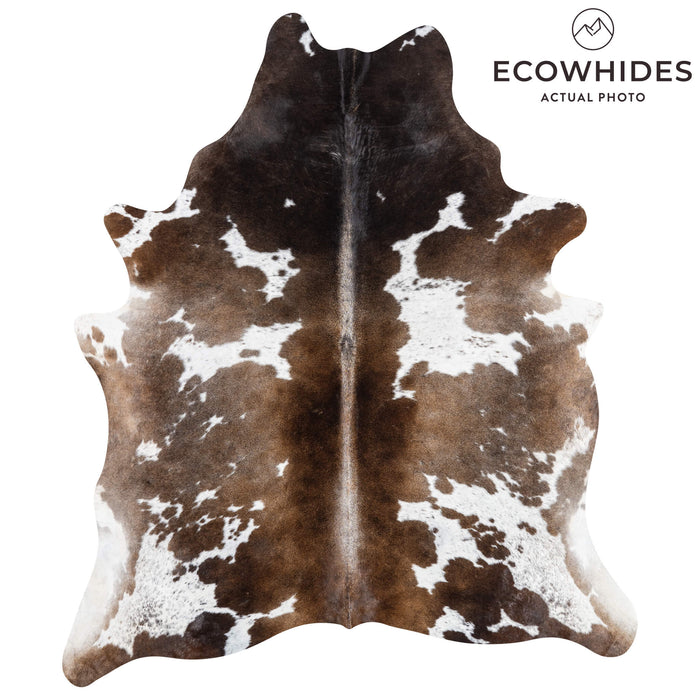 Brazilian Chocolate and White Cowhide Rug Size 8'3" L x 7'0" W 3459