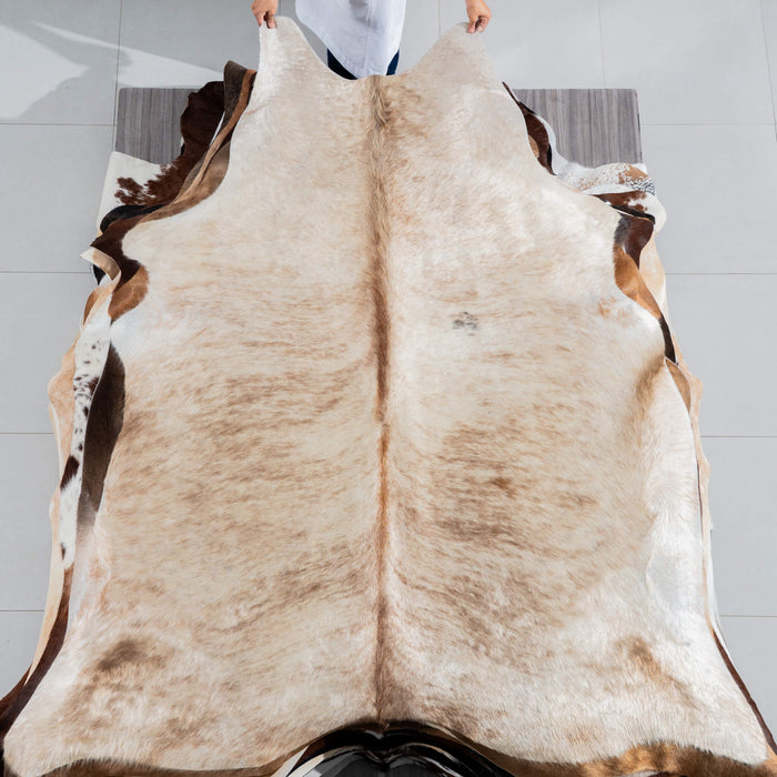 Brazilian Light Grey Brindle Cowhide Rug Size 7'4" L x 6'8" W 3709