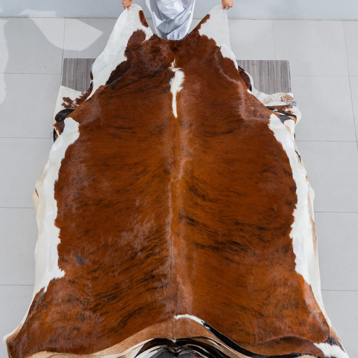 Brazilian Brindle White Belly and Backbone Cowhide Rug Size 8'10" L x 6'8" W 3734
