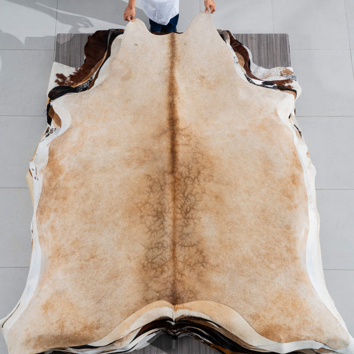 Brazilian Beige Cowhide Rug Size 7'10" L x 6'11" W 3741