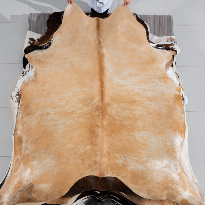 Brazilian Palomino and White Cowhide Rug Size 7'6" L x 6'7" W 3749