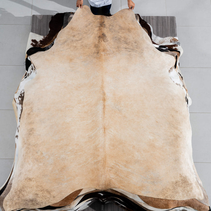 Brazilian Palomino and White Cowhide Rug Size 7'6" L x 6'7" W 3751