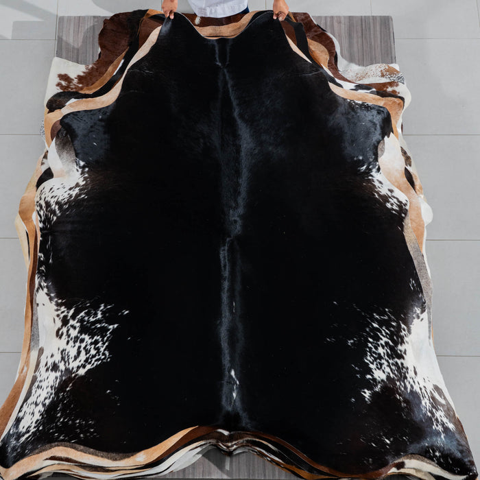 Brazilian Black and White Cowhide Rug Size 7'5" L x 6'10" W 3772