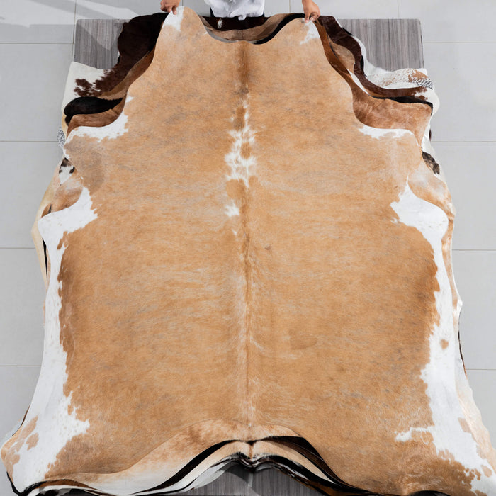 Brazilian Palomino and White Cowhide Rug Size 7'9" L x 7'1" W 3787