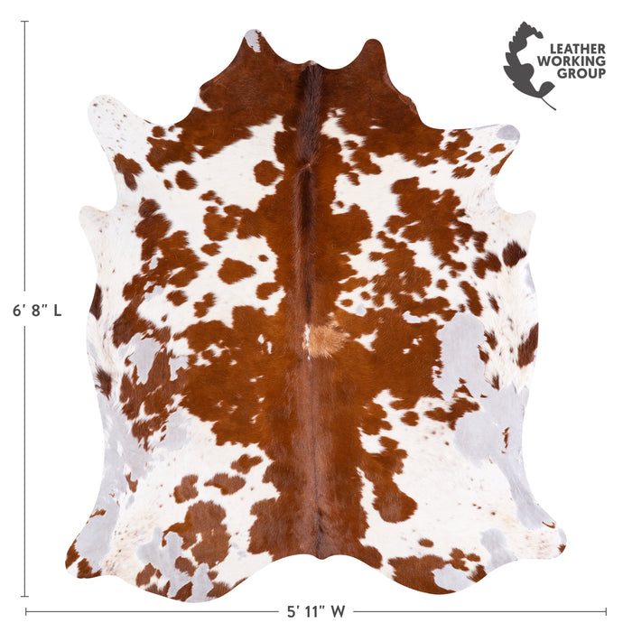 Vintage Brown and White Cowhide Rug Size 6'8" L x 5'11" W 4379