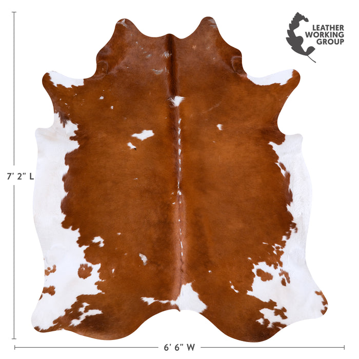 Vintage Brown and White Cowhide Rug Size 7'2" L x 6'6" W 4398